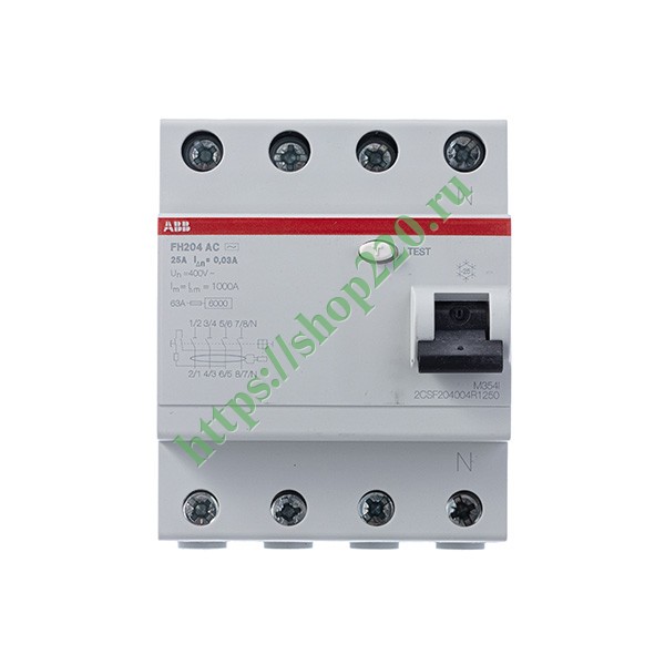 УЗО ABB FH204 AC-25/0,03 4-х полюсное тип AC 25A 30mA 4 модуля 2CSF204002R1250 (ВДТ)