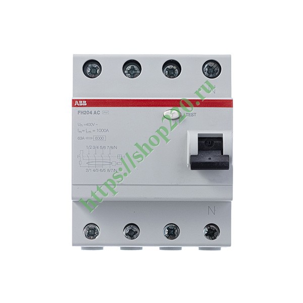 УЗО ABB FH204 AC-63/0,1 4-х полюсное тип AC 63A 100mA 4 модуля (ВДТ)