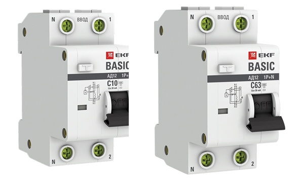 Дифференциальные автоматы двухполюсные АВДТ АД-12 C тип АC 1P+N Basic EKF