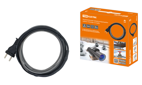 Нагревательный саморегулирующийся кабель Стоплёд с вилкой TDM