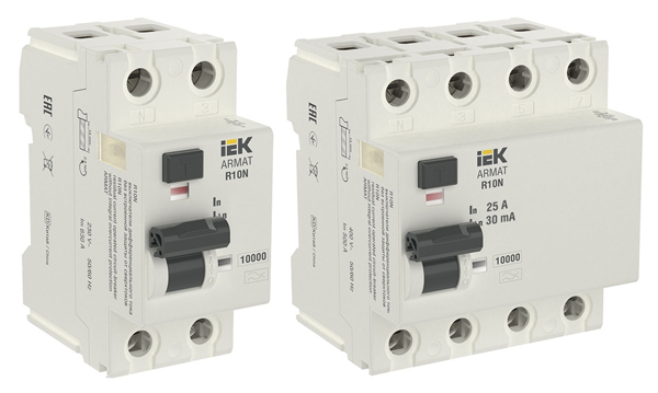 УЗО двухполюсные и четырехполюсные ARMAT R10N типа А и A-S 10кА IEK