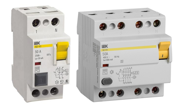 УЗО двухполюсные и четырехполюсные ВД1-63S тип AC 4,5кА селективные IEK