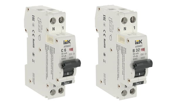 Дифференциальные автоматы двухполюсные одномодульные ARMAT АВДТ B06S тип AC и A 6кА IEK