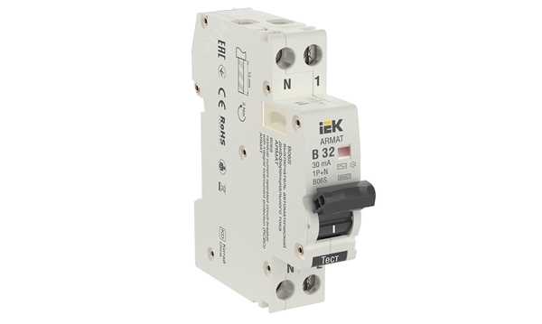 Дифференциальные автоматы двухполюсные одномодульные ARMAT АВДТ B06S тип АС 6кА IEK