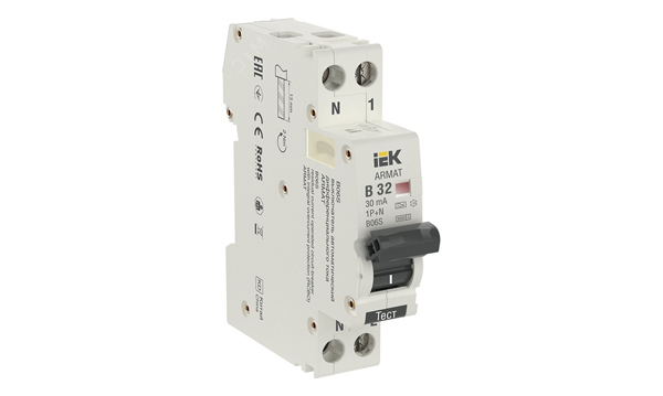 Дифференциальные автоматы двухполюсные одномодульные ARMAT АВДТ B06S тип А 6кА IEK