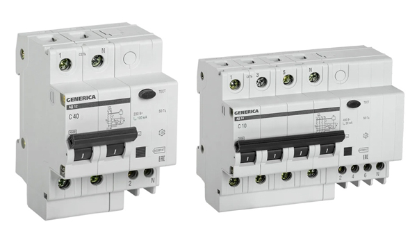 Дифференциальные автоматы двухполюсные и четырехполюсные GENERICA АВДТ12/14 тип АС IEK