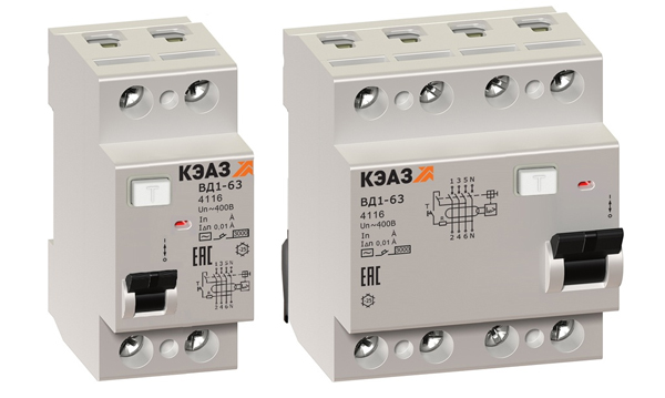 УЗО двухполюсные и четырехполюсные ВД1-63 тип A/AC КЭАЗ