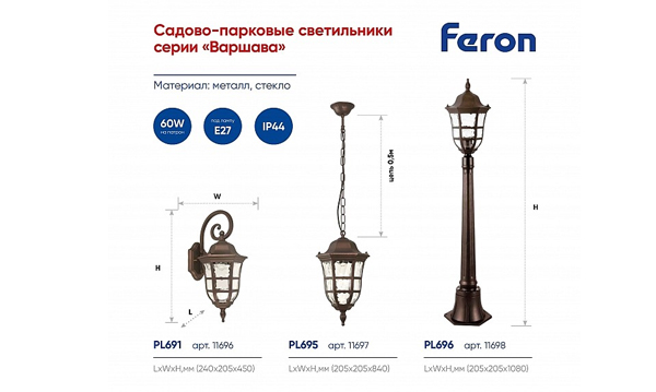 Садово-парковые светильники серия Варшава