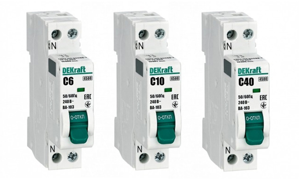 Автоматические выключатели ВА-103 1P+N 4,5кА DEKraft характеристика С