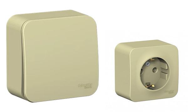 Розетки и выключатели Blanca Systeme Electric бежевые открытой установки (с пластиковой пластиной)