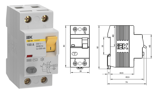 УЗО двухполюсные KARAT ВД3-63 тип AC IEK