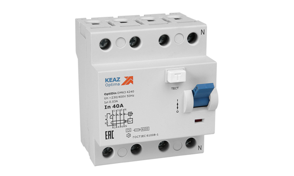 УЗО четырехполюсные OptiDin DM63 тип A/AC 4,5кА КЭАЗ