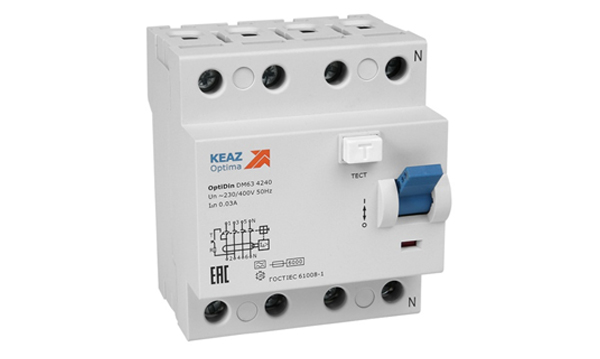 УЗО четырехполюсные OptiDin DM63 тип A/AC 6кА КЭАЗ