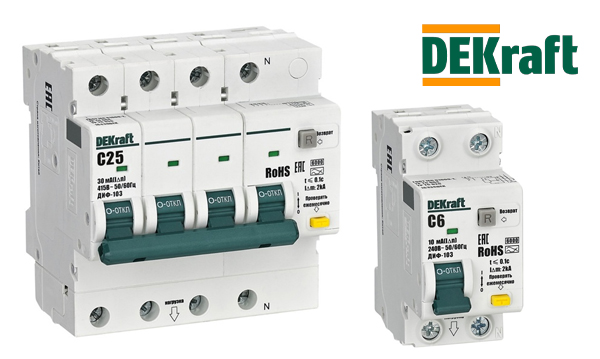 Дифференциальные автоматы ДИФ-103 New 6кА DEKraft характеристика С тип A